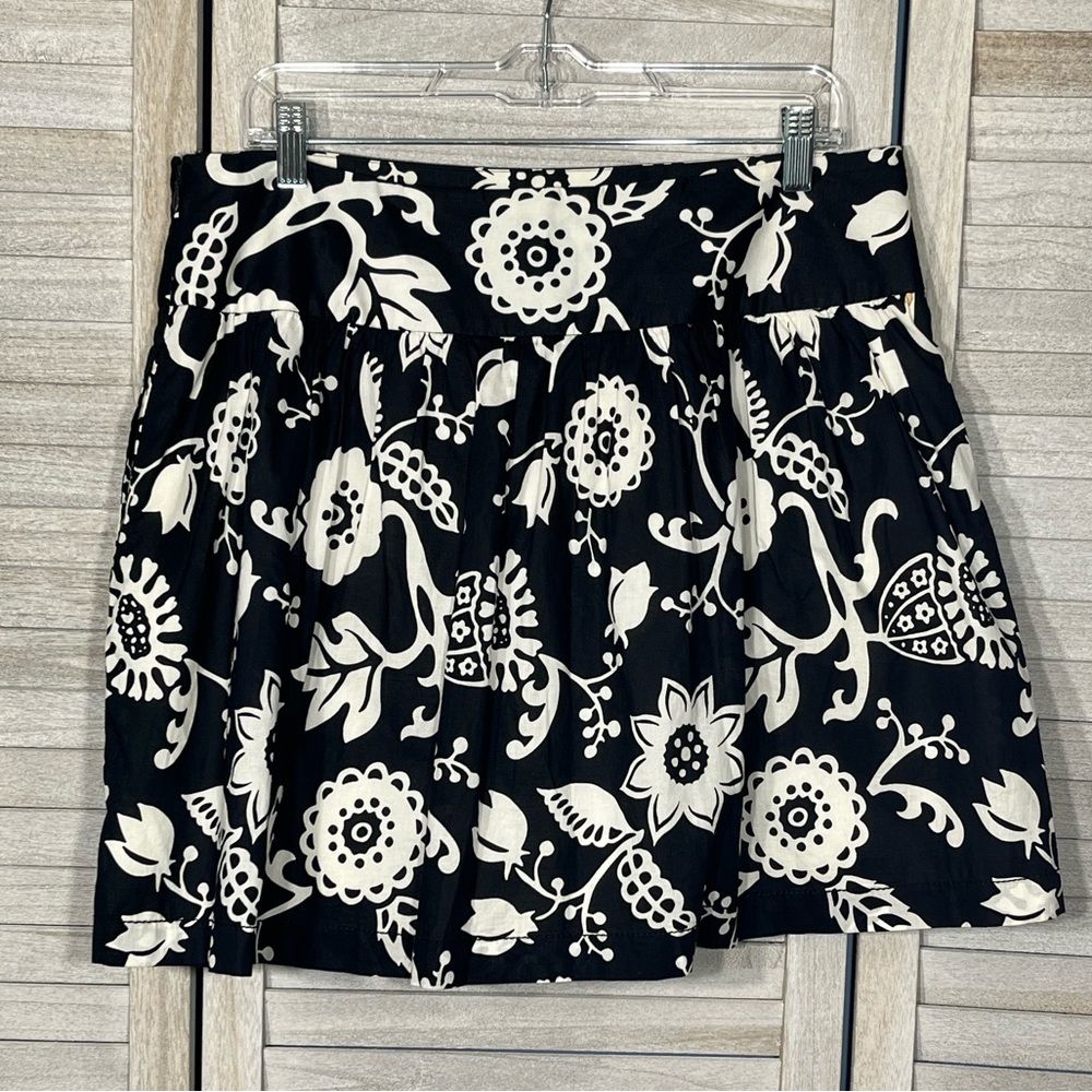LOFT Mini Skirt 100% Cotton Black/White Floral-10